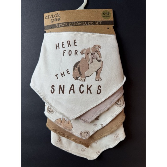 chick pea Other - NEW 5 Baby Drool‎ Bibs Hook & Loop Closure "Here For The Snacks" Dog | Chick Pea